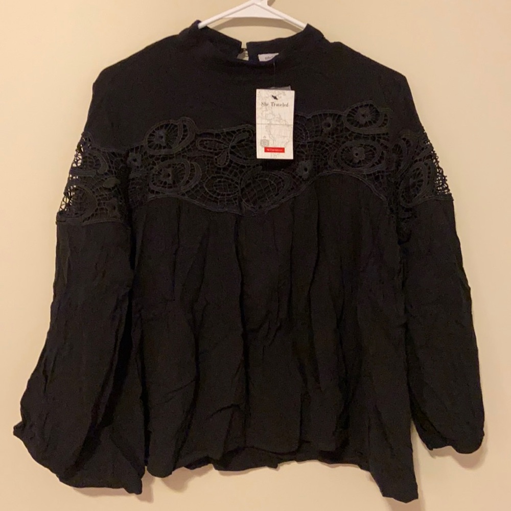 NWT Black Shirt with Lace Panel
